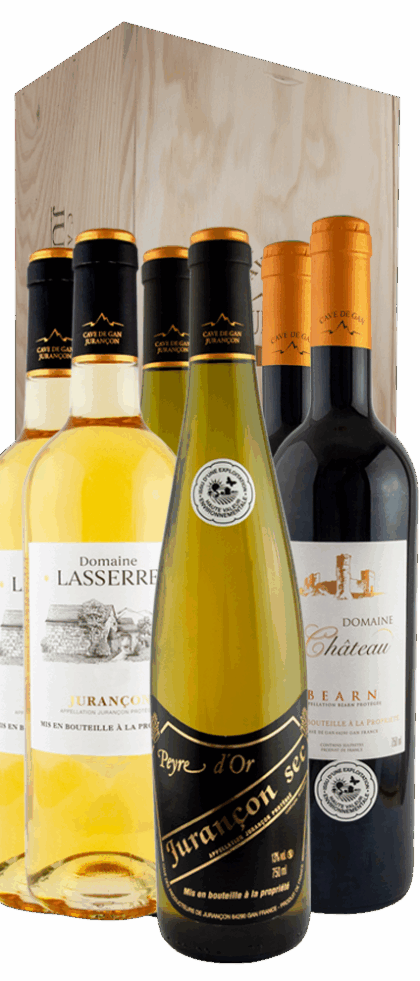 Coffret de 6 bouteilles de Jurançon doux, Jurançon sec, Béarn rouge
