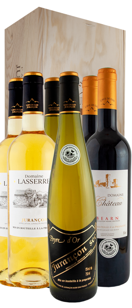 Coffret de 6 bouteilles de Jurançon doux, Jurançon sec, Béarn rouge
